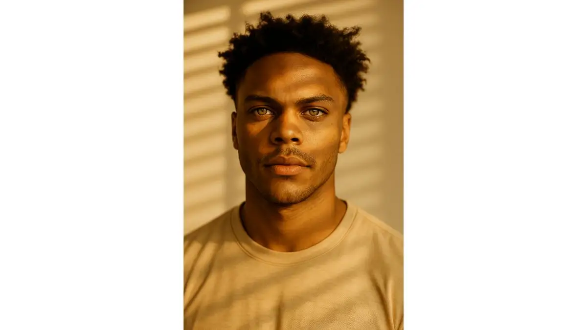 1. Hyper-Realistic Male Portrait with Warm Sunlight & Soft Shadows AI-generated cinematic portrait created using ChatGPT AI photo editing prompt, featuring hyper-realistic details and dramatic lighting