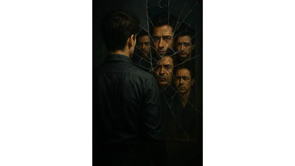 9. Noir-Inspired Psychological Portrait Showing Fragmented Emotions AI-generated cinematic portrait created using ChatGPT AI photo editing prompt, featuring hyper-realistic details and dramatic lighting